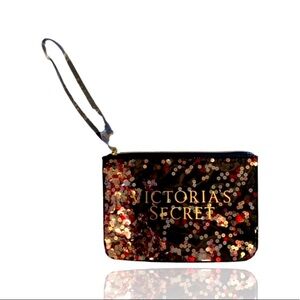 Victoria's Secret black wristlet small clutch bag or cosmetic bag with s…